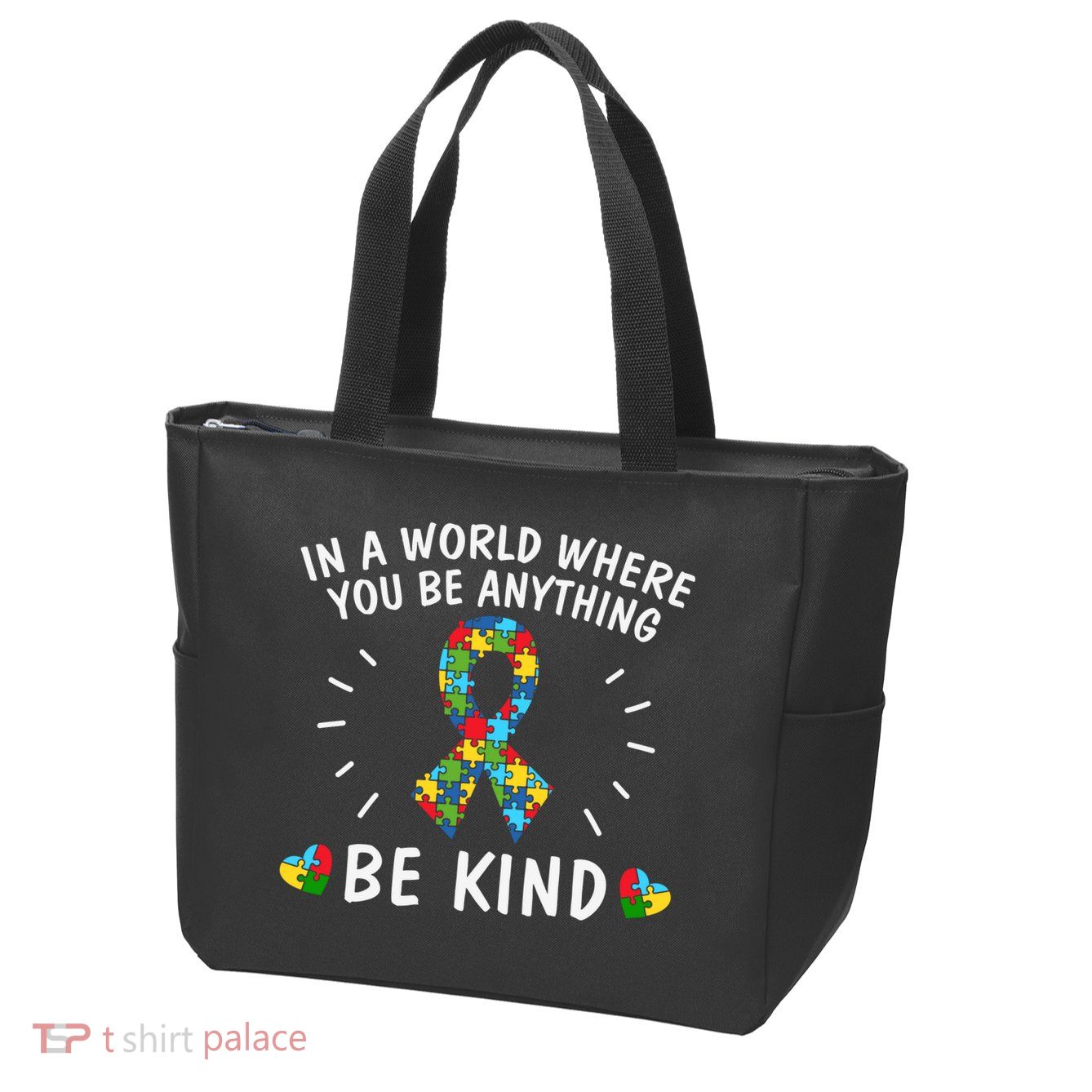 Be Kind Motivational Autism Awareness Slogan Autism Puzzle Message Zip Tote Bag