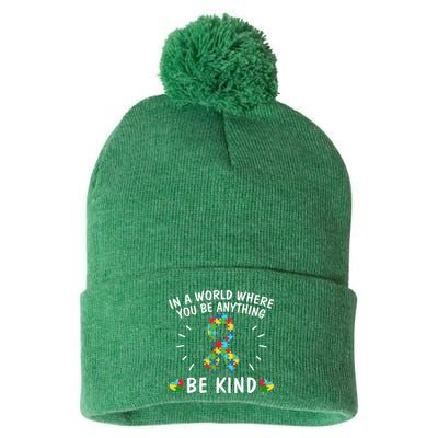 Be Kind Motivational Autism Awareness Slogan Autism Puzzle Message Pom Pom 12in Knit Beanie