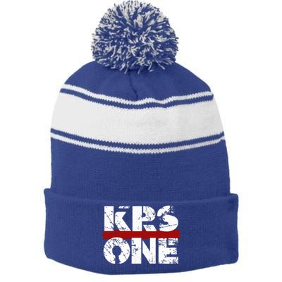 Blastmaster KRS One Graphic Cool Texts Stripe Pom Pom Beanie