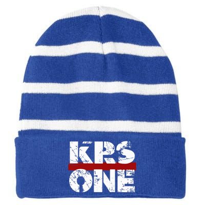 Blastmaster KRS One Graphic Cool Texts Striped Beanie with Solid Band