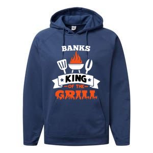 Banks King Of The Grill Grilling Bbq Chef Master Cooking Gift Performance Fleece Hoodie