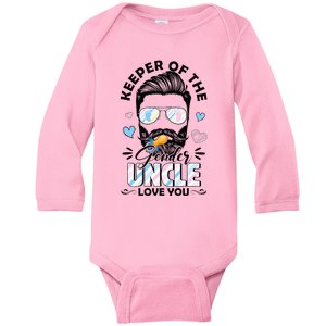 Beard Keeper Of Gender Uncle Loves You Gender Reveal Baby Long Sleeve Bodysuit