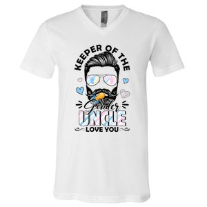 Beard Keeper Of Gender Uncle Loves You Gender Reveal V-Neck T-Shirt