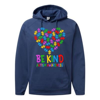 Be Kind Puzzle Heart Kindness Autism Awareness  Wo Kid Performance Fleece Hoodie