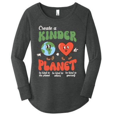 Be Kind Planet Save Earth Day Retro Groovy Environment Women's Perfect Tri Tunic Long Sleeve Shirt