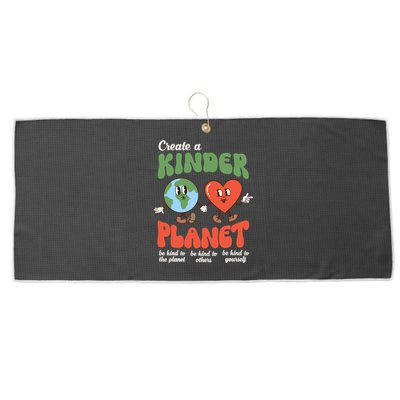 Be Kind Planet Save Earth Day Retro Groovy Environment Large Microfiber Waffle Golf Towel