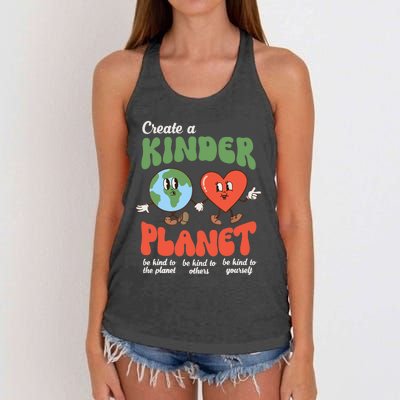 Be Kind Planet Save Earth Day Retro Groovy Environment Women's Knotted Racerback Tank