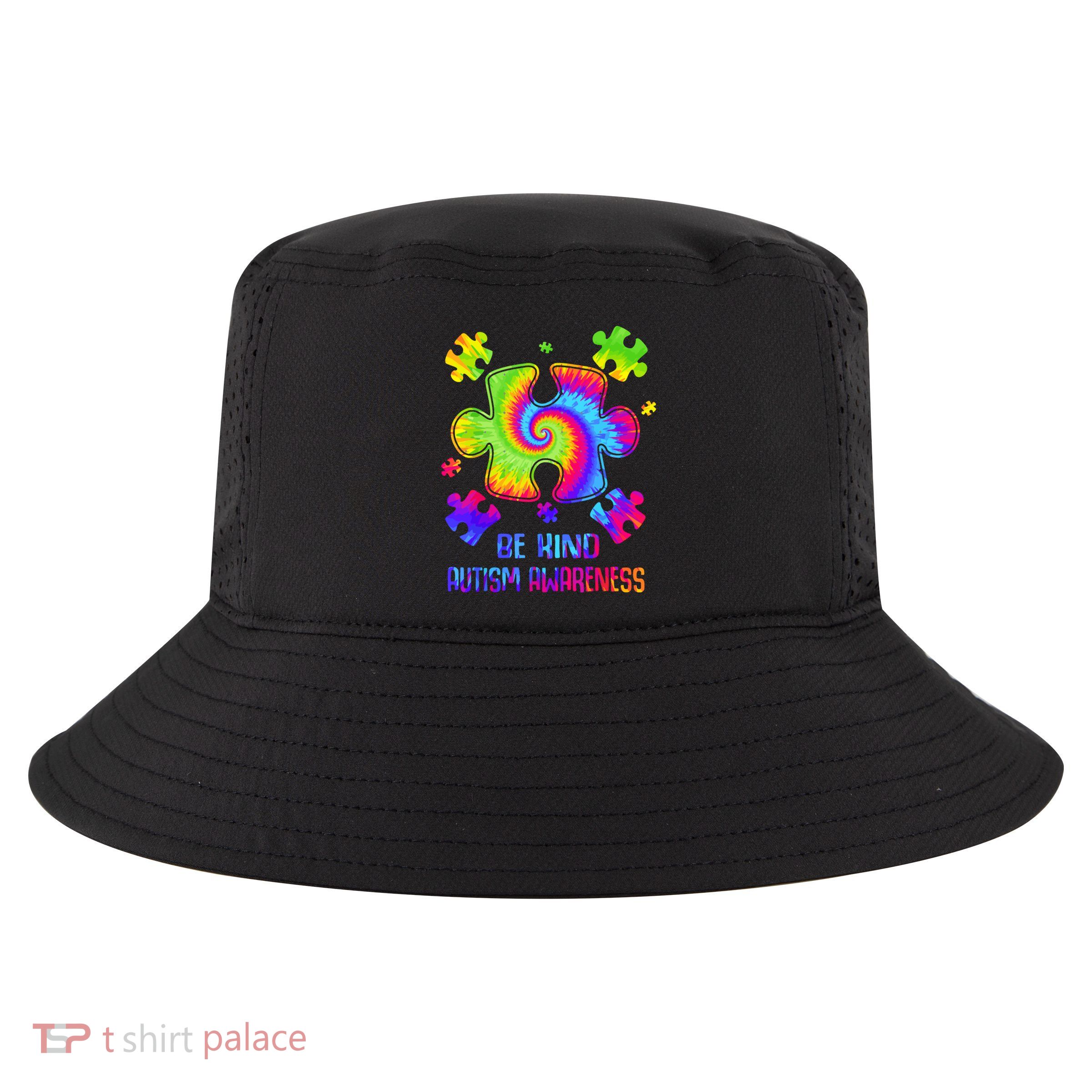 Be Kind Puzzle Pieces Tie Dye Autism Awareness Gift Cool Comfort Performance Bucket Hat