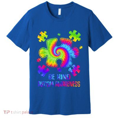 Be Kind Puzzle Pieces Tie Dye Autism Awareness Gift Premium T-Shirt