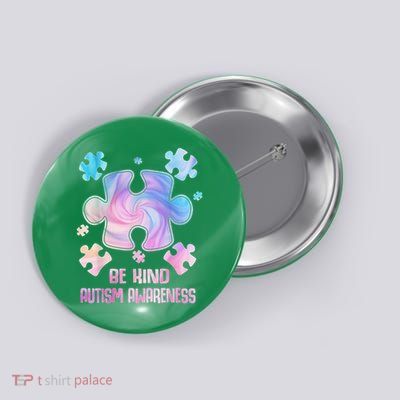 Be Kind Puzzle Pieces Tie Dye Autism Awareness Button