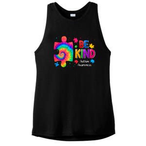 Be Kind Puzzle Pieces Tie Dye Cute Autism Awareness Ladies PosiCharge Tri-Blend Wicking Tank