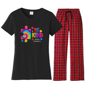 Be Kind Puzzle Pieces Tie Dye Cute Autism Awareness Women's Flannel Pajama Set