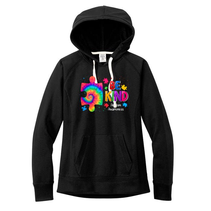 Be Kind Puzzle Pieces Tie Dye Cute Autism Awareness Women's Fleece Hoodie