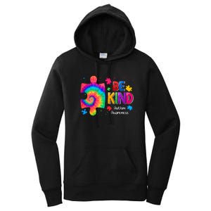 Be Kind Puzzle Pieces Tie Dye Cute Autism Awareness Women's Pullover Hoodie