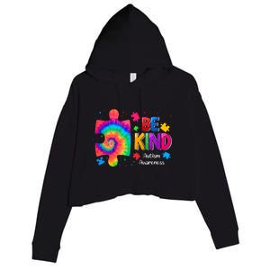 Be Kind Puzzle Pieces Tie Dye Cute Autism Awareness Crop Fleece Hoodie