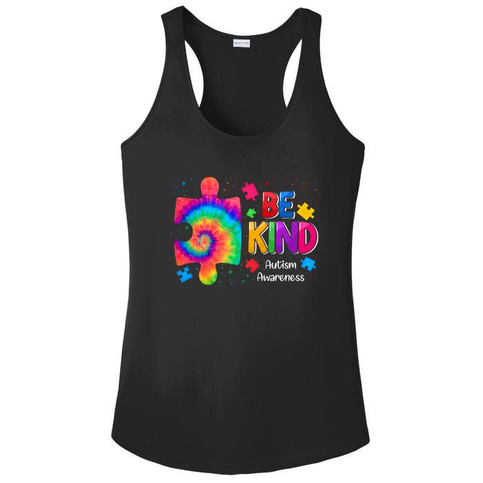 Be Kind Puzzle Pieces Tie Dye Cute Autism Awareness Ladies PosiCharge Competitor Racerback Tank