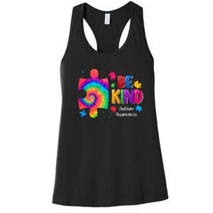 Be Kind Puzzle Pieces Tie Dye Cute Autism Awareness Women's Racerback Tank