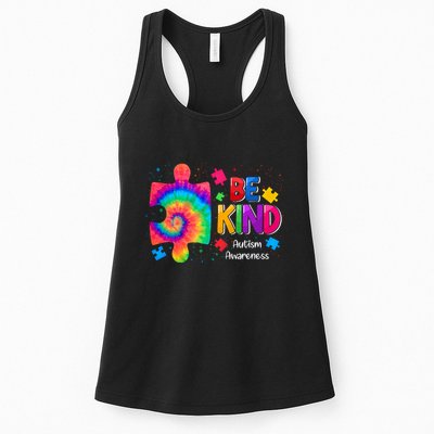 Be Kind Puzzle Pieces Tie Dye Cute Autism Awareness Womens Tank Top