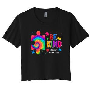 Be Kind Puzzle Pieces Tie Dye Cute Autism Awareness Women's Crop Top Tee