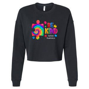 Be Kind Puzzle Pieces Tie Dye Cute Autism Awareness Cropped Pullover Crew