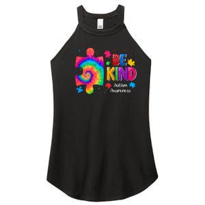 Be Kind Puzzle Pieces Tie Dye Cute Autism Awareness Women's Perfect Tri Rocker Tank