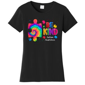 Be Kind Puzzle Pieces Tie Dye Cute Autism Awareness Women's T-Shirt