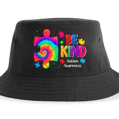 Be Kind Puzzle Pieces Tie Dye Cute Autism Awareness Sustainable Bucket Hat
