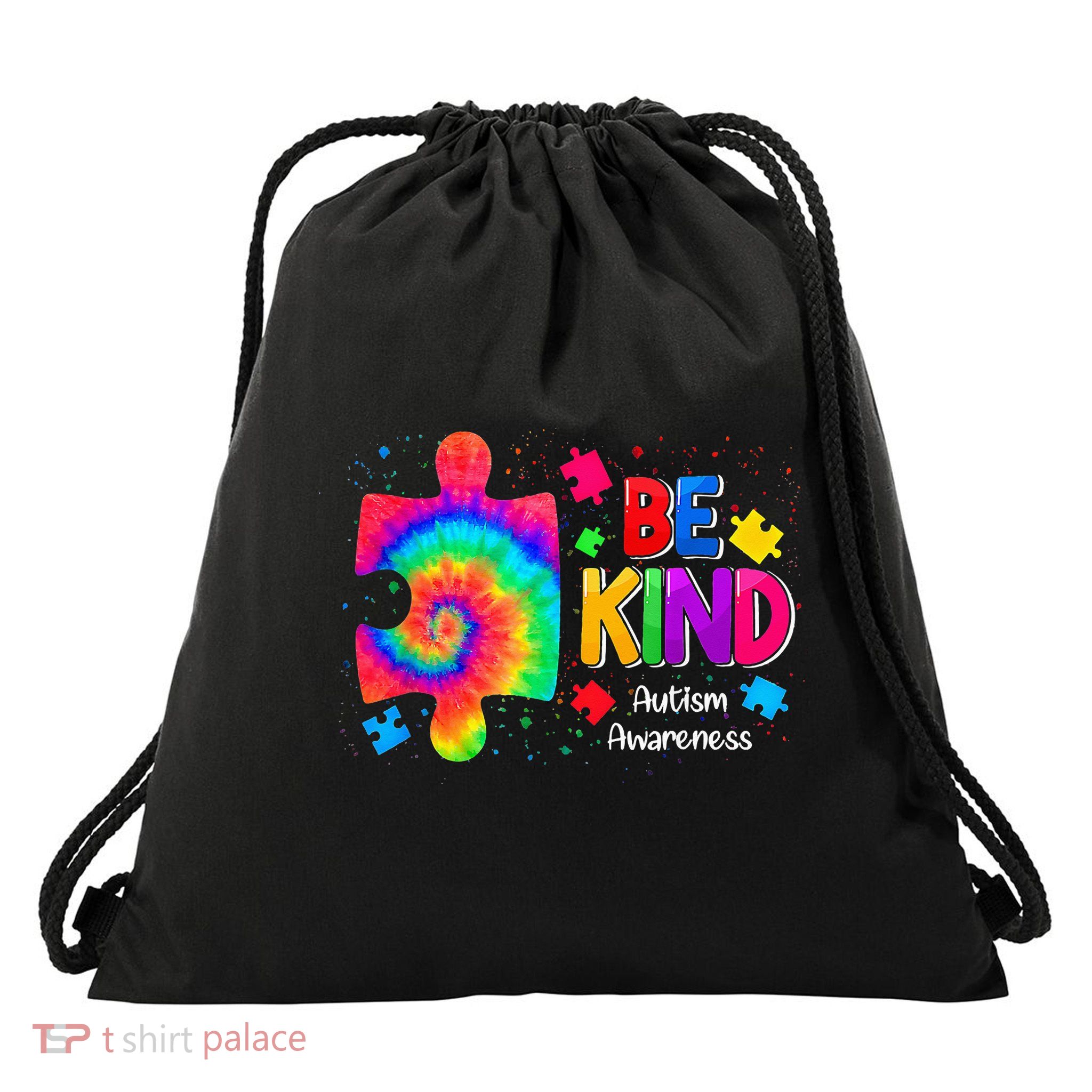 Be Kind Puzzle Pieces Tie Dye Cute Autism Awareness Drawstring Bag