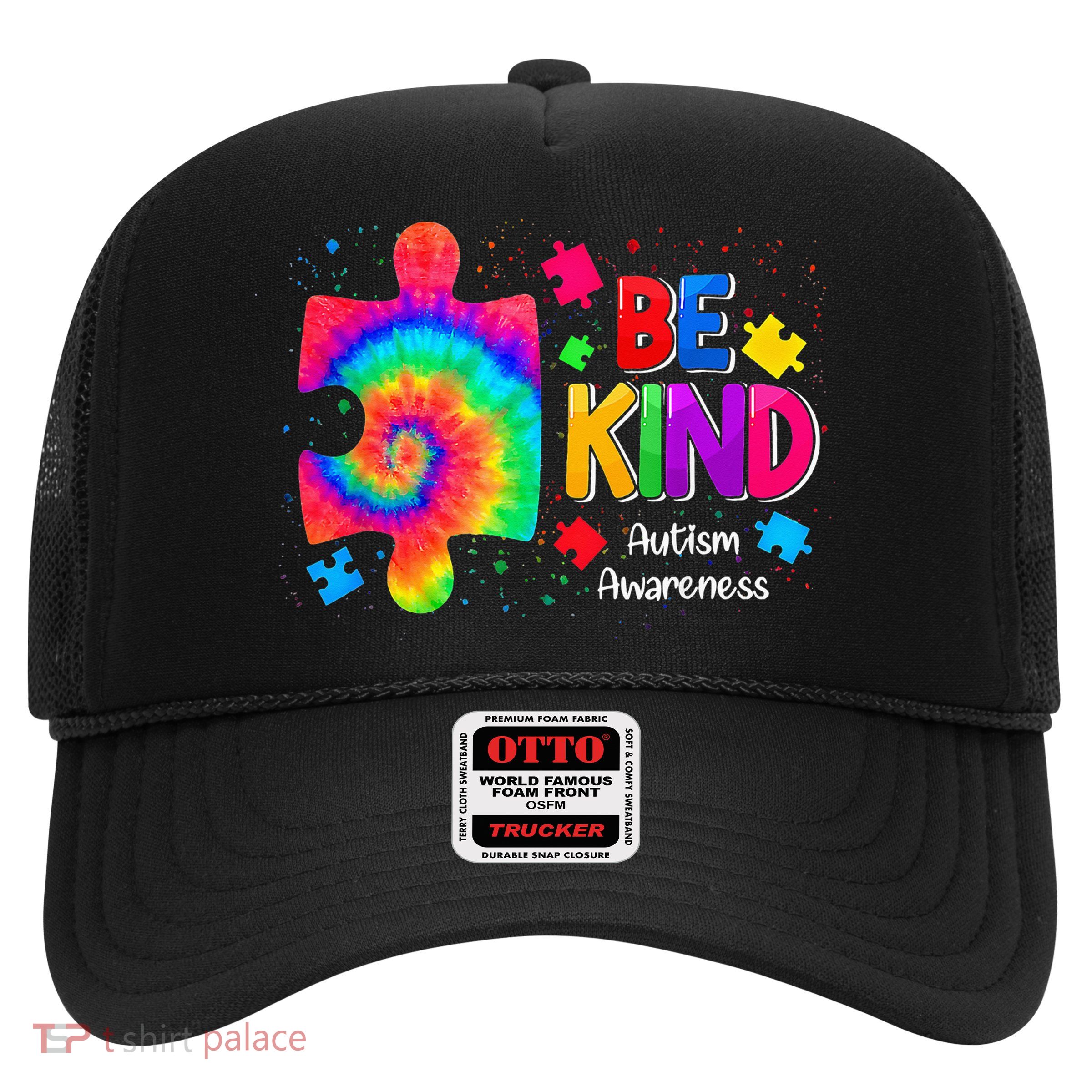 Be Kind Puzzle Pieces Tie Dye Cute Autism Awareness Trucker Hat