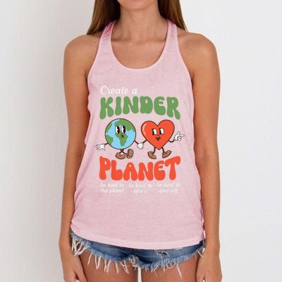 Be Kind Planet Save Earth Day Retro Gift Women's Knotted Racerback Tank