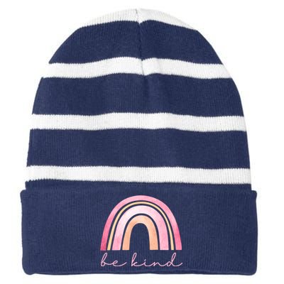 Be Kind Pink Rainbow Cute Gift Striped Beanie with Solid Band