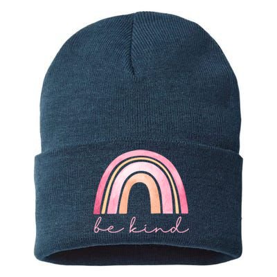 Be Kind Pink Rainbow Cute Gift Sustainable Knit Beanie