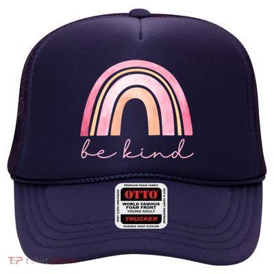 Be Kind Pink Rainbow Cute Gift High Crown Mesh Back Trucker Hat