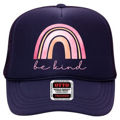 Be Kind Pink Rainbow Cute Gift High Crown Mesh Back Trucker Hat