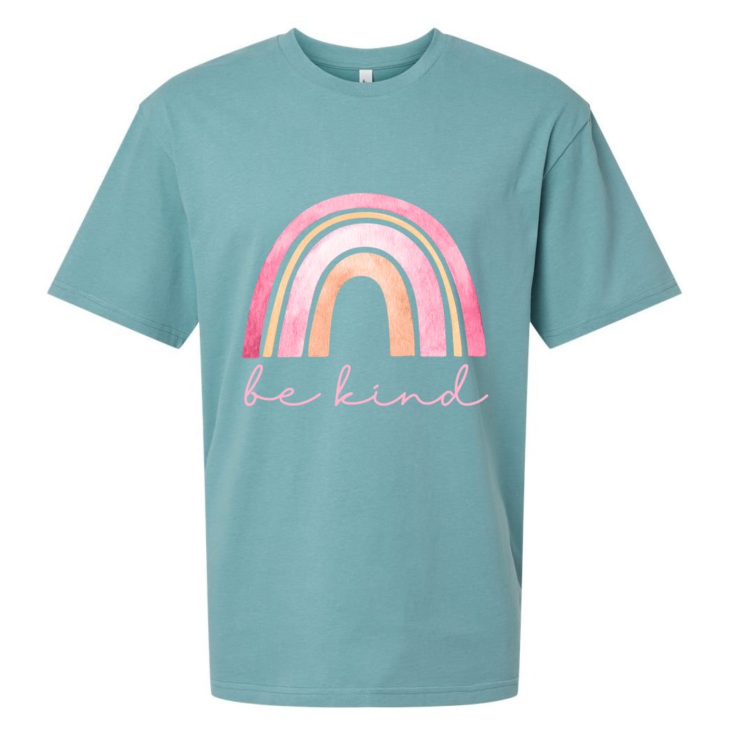 Be Kind Pink Rainbow Cute Gift Sueded Cloud Jersey T-Shirt