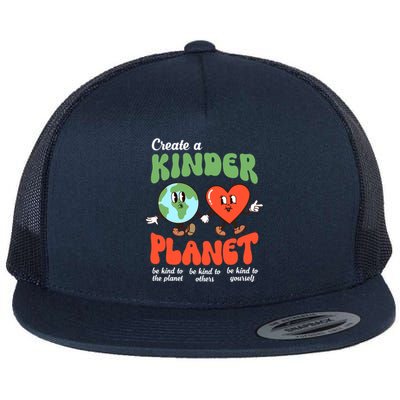 Be Kind Planet Save Earth Day Retro Groovy Environment Flat Bill Trucker Hat