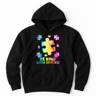  Be Kind Puzzle Pieces Tie Dye Autism Awareness Hoodie