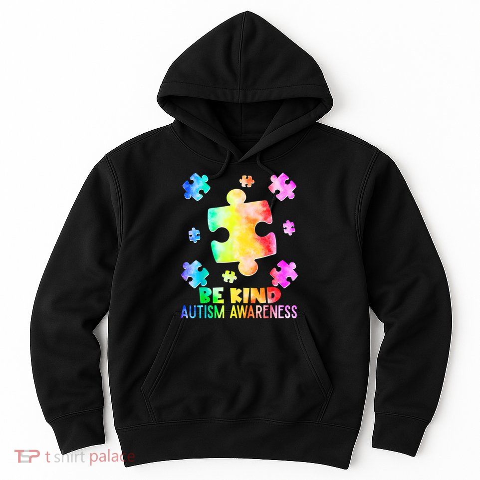  Be Kind Puzzle Pieces Tie Dye Autism Awareness Hoodie