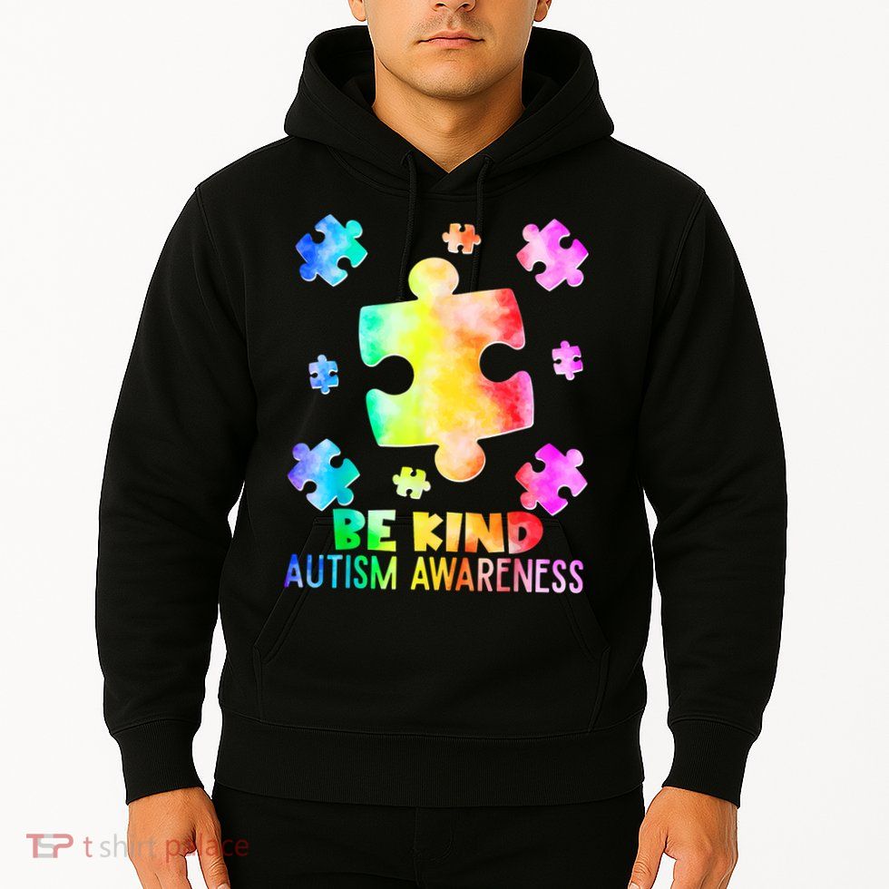  Be Kind Puzzle Pieces Tie Dye Autism Awareness Hoodie