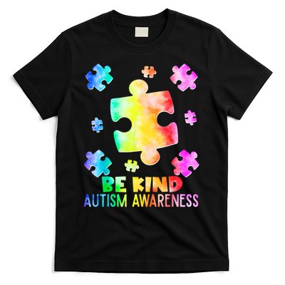  Be Kind Puzzle Pieces Tie Dye Autism Awareness T-Shirt