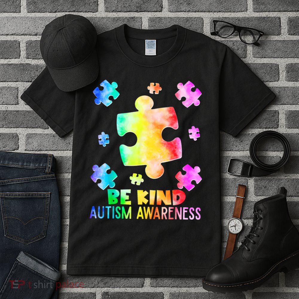  Be Kind Puzzle Pieces Tie Dye Autism Awareness Tall T-Shirt