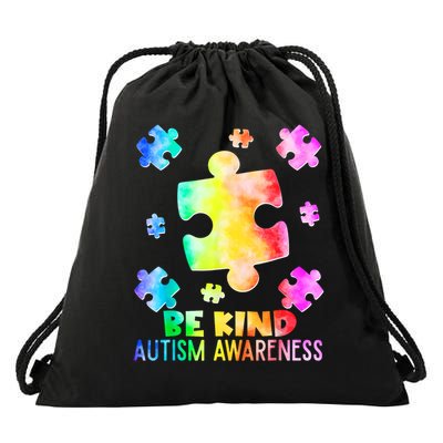  Be Kind Puzzle Pieces Tie Dye Autism Awareness Drawstring Bag