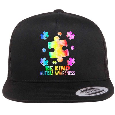  Be Kind Puzzle Pieces Tie Dye Autism Awareness Flatbill Hat