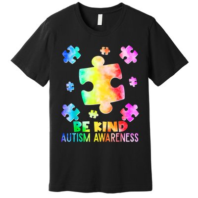  Be Kind Puzzle Pieces Tie Dye Autism Awareness Premium T-Shirt
