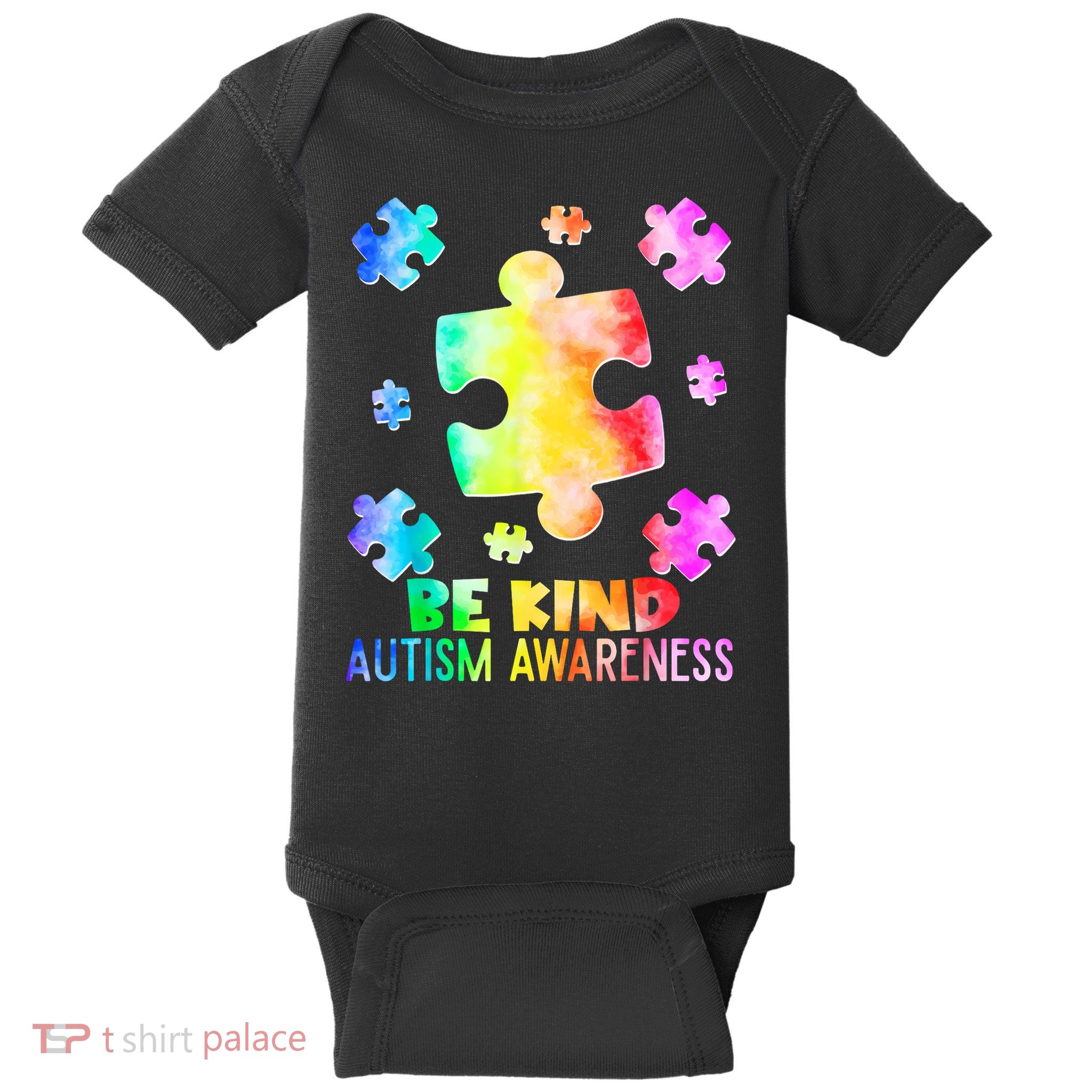  Be Kind Puzzle Pieces Tie Dye Autism Awareness Baby Bodysuit