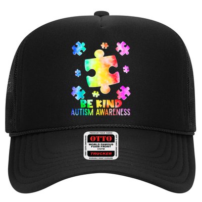  Be Kind Puzzle Pieces Tie Dye Autism Awareness Trucker Hat