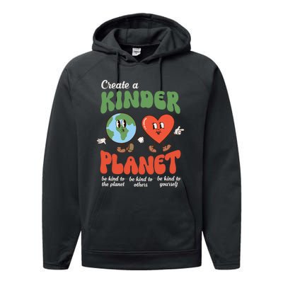 Be Kind Planet Save Earth Day Retro Groovy Environment Performance Fleece Hoodie