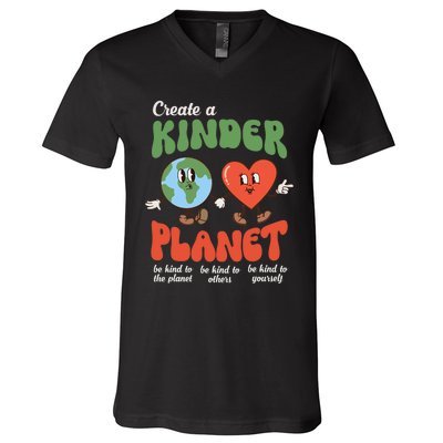 Be Kind Planet Save Earth Day Retro Groovy Environment V-Neck T-Shirt