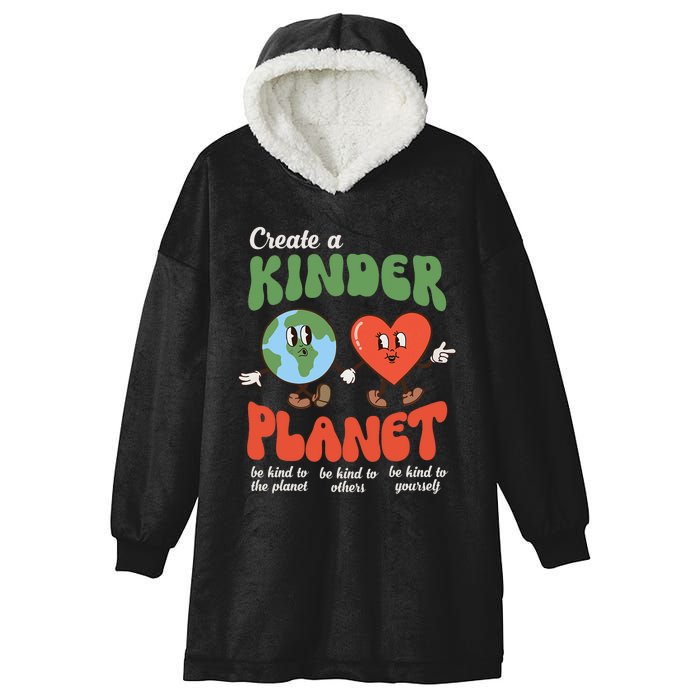 Be Kind Planet Save Earth Day Retro Groovy Environment Hooded Wearable Blanket