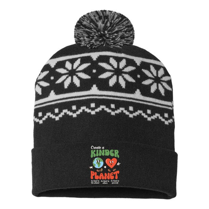 Be Kind Planet Save Earth Day Retro Groovy Environment USA-Made Snowflake Beanie